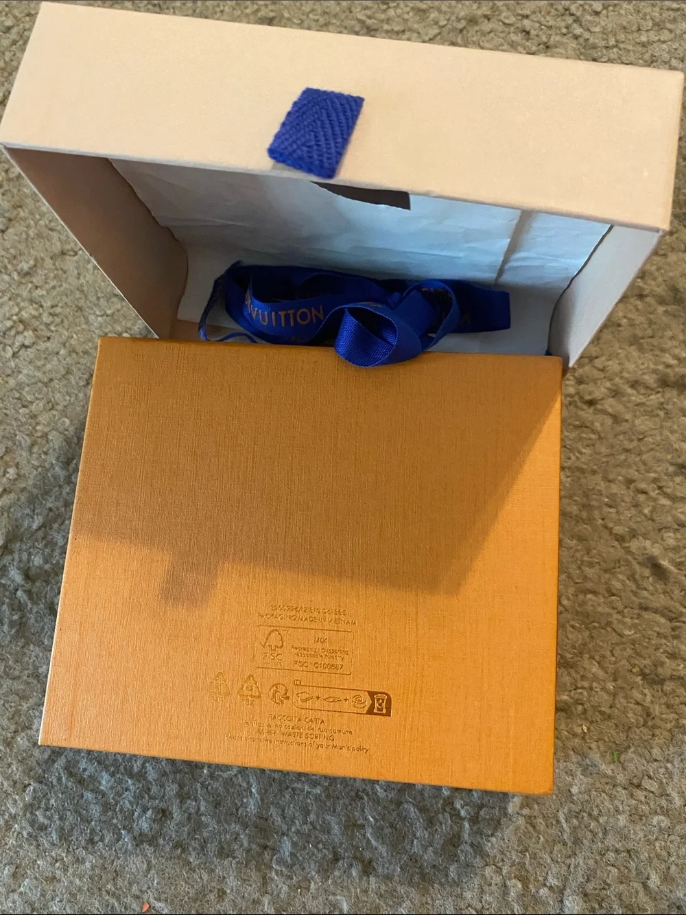 Louis Vuitton Orange and Blue Gift Box with Ribbon